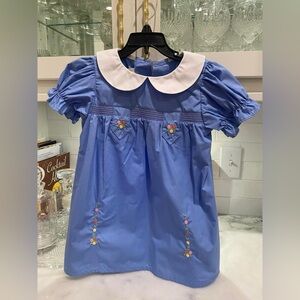The Beaufort Bonnet Company Blue Dress with White Collar and Flower Embroidery
